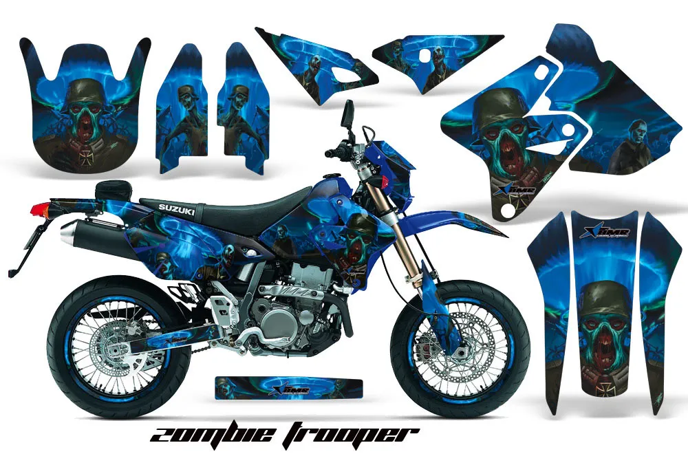 Suzuki DRZ 400 S Metal Tank Dirt Bike Graphic Kit - 2000-2023 Zombie Trooper Blue