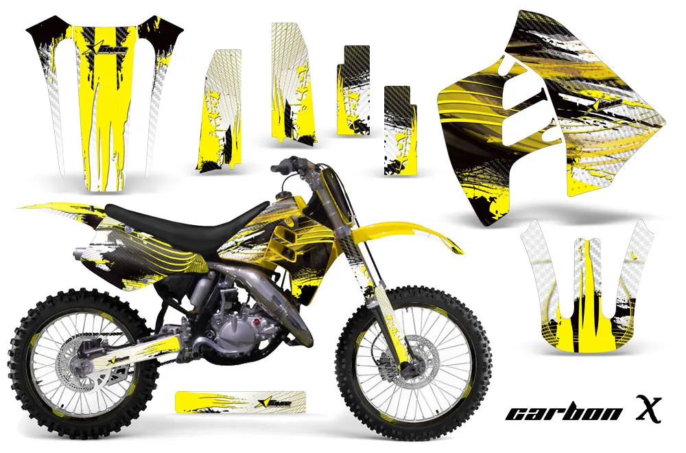Suzuki RM 125 Dirt Bike Graphic Kit - 1992 Carbon X Yellow