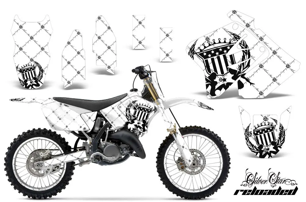 Suzuki RM 125 Dirt Bike Graphic Kit - 2001-2009 Silver Star - Reloaded White