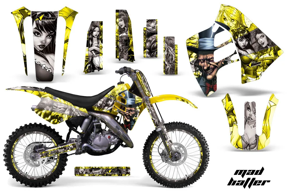 Suzuki RM 250 Dirt Bike Graphic Kit - 1989-1992 Mad Hatter Yellow