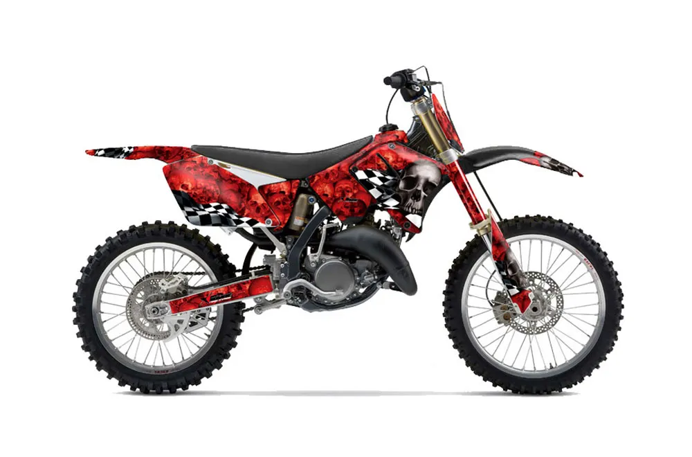 Suzuki RM 250 Dirt Bike Graphic Kit - 2001-2009 Checkered Skull Red
