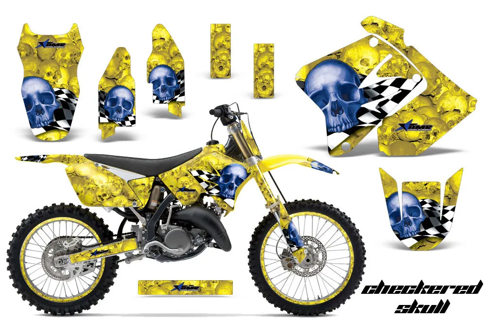 Suzuki RM 250 Dirt Bike Graphic Kit - 2001-2009 Checkered Skull Yellow