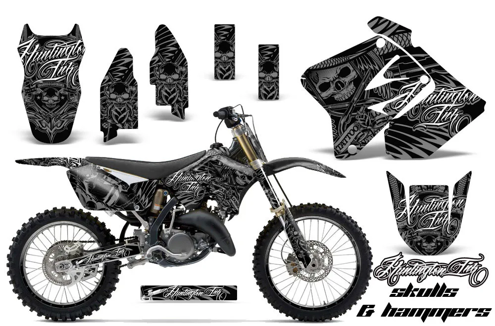 Suzuki RM 250 Dirt Bike Graphic Kit - 2001-2009 Skulls and Hammers Silver