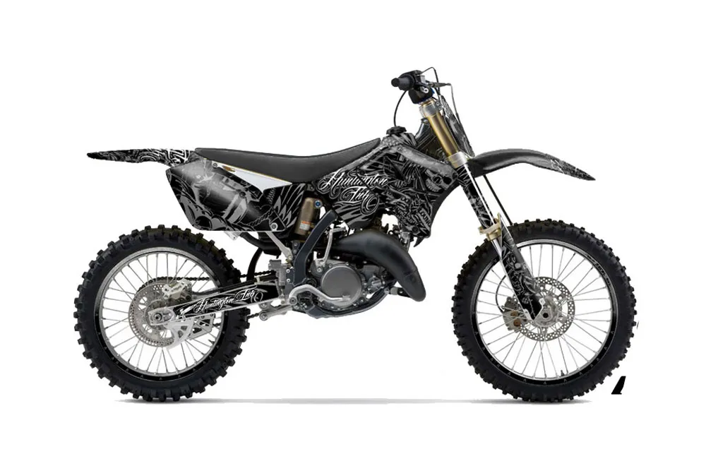 Suzuki RM 250 Dirt Bike Graphic Kit - 2001-2009 Skulls and Hammers Silver
