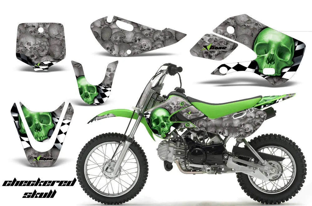 Suzuki RM 65 Dirt Bike Graphic Kit - All Years Checkered Skull Green
