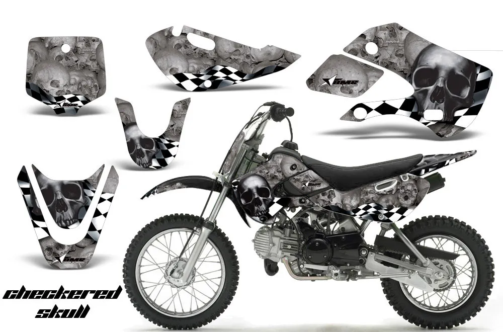 Suzuki RM 65 Dirt Bike Graphic Kit - All Years Checkered Skull Silver