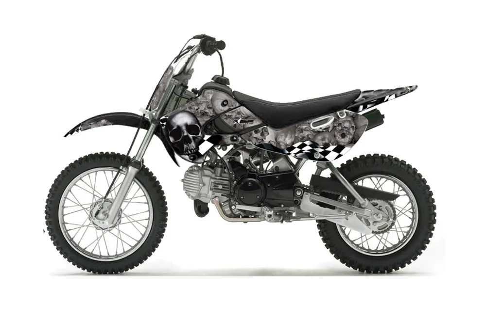 Suzuki RM 65 Dirt Bike Graphic Kit - All Years Checkered Skull Silver