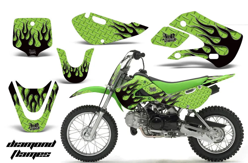 Suzuki RM 65 Dirt Bike Graphic Kit - All Years Diamond Flames Green