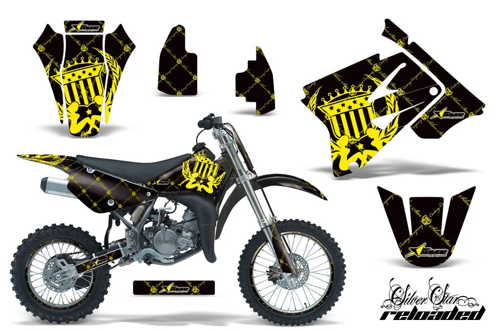 Suzuki RM 85 Dirt Bike Graphic Kit - 2001-2023 Silver Star - Reloaded Yellow