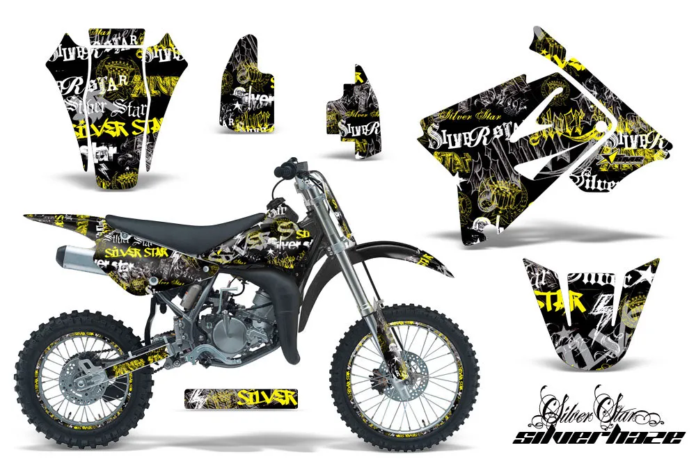 Suzuki RM 85 Dirt Bike Graphic Kit - 2001-2023 Silver Star - Silverhaze Yellow