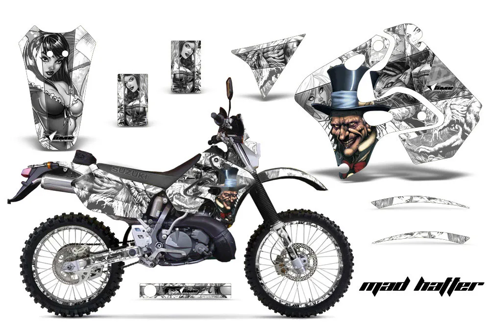 Suzuki RMX 250 S Dirt Bike Graphic Kit - 1996-1998 Mad Hatter White