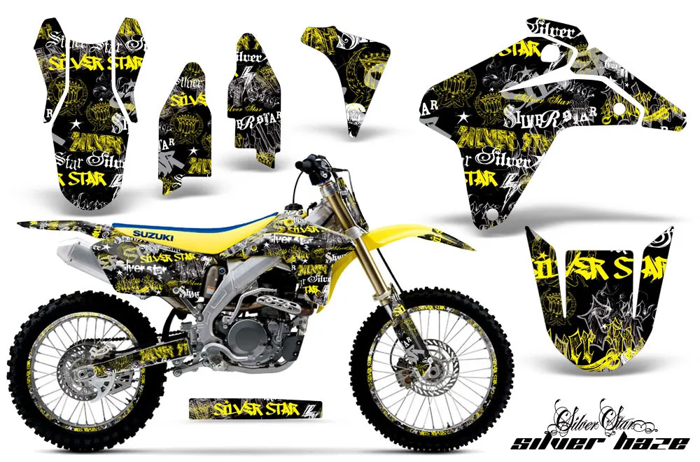 Suzuki RMZ 450 Dirt Bike Graphic Kit - 2005-2006 Silver Star - Silverhaze Yellow