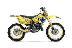 Suzuki RM 125 Dirt Bike Graphic Kit - 2001-2009 Checkered Skull Yellow