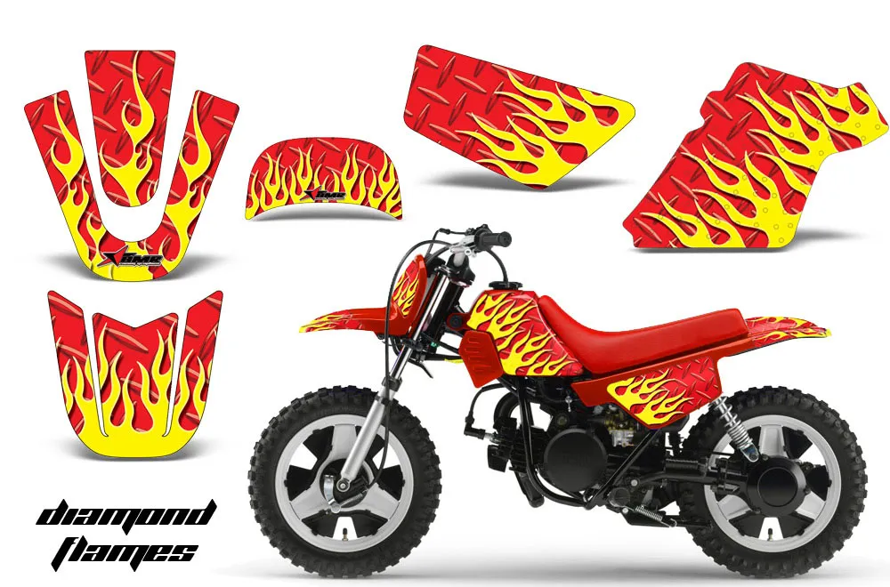 Yamaha PW50 Dirt Bike Graphic Kit - 1990-2022 Diamond Flames Red