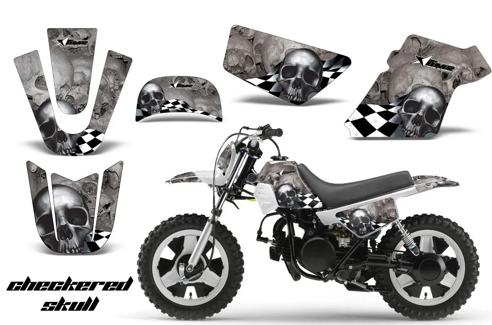 Yamaha PW80 Dirt Bike Graphic Kit - 1996-2006 Checkered Skull Silver