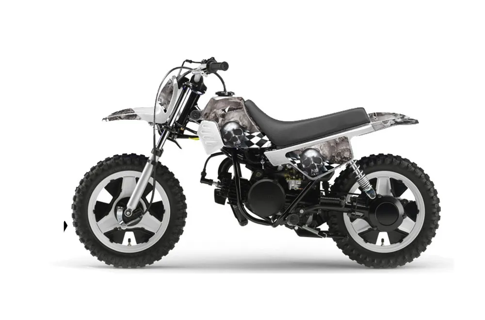 Yamaha PW80 Dirt Bike Graphic Kit - 1996-2006 Checkered Skull Silver