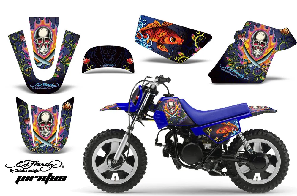 Yamaha PW80 Dirt Bike Graphic Kit - 1996-2006 Ed Hardy - Pirates Blue