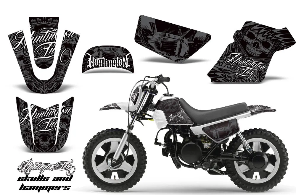 Yamaha PW80 Dirt Bike Graphic Kit - 1996-2006 Skulls and Hammers SIlver