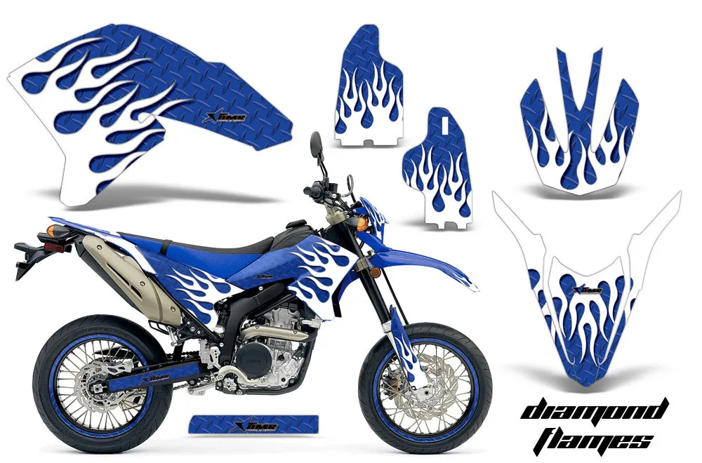 Yamaha WR250 R/X Dirt Bike Graphic Kit - 2007-2020 Diamond and Flames Blue