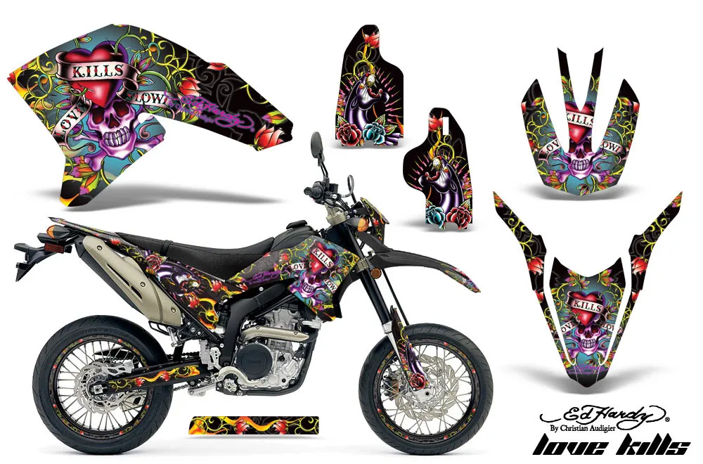 Yamaha WR250 R/X Dirt Bike Graphic Kit - 2007-2020 Ed Hardy - Love Kills Black