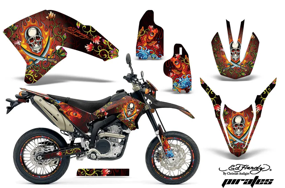 Yamaha WR250 R/X Dirt Bike Graphic Kit - 2007-2020 Ed Hardy - Pirates Red