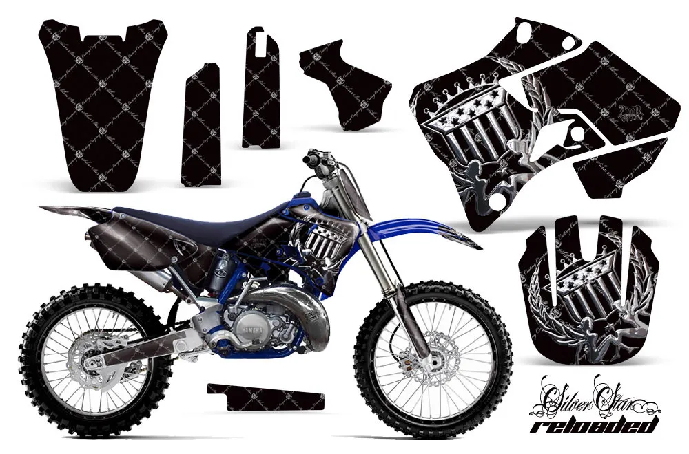 Yamaha YZ125 2 Stroke Dirt Bike Graphic Kit - 1996-2001 Silver Star - Reloaded Black