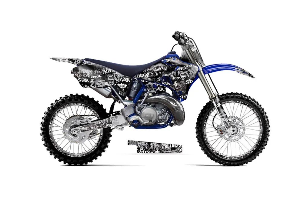 Yamaha YZ125 2 Stroke Dirt Bike Graphic Kit - 1996-2001 Silver Star - Silverhaze White