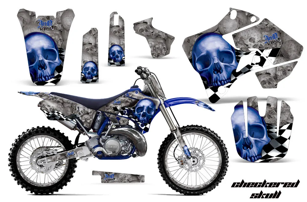 Yamaha YZ250 2 Stroke Dirt Bike Graphic Kit - 1996-2001 Checkered Skull Blue