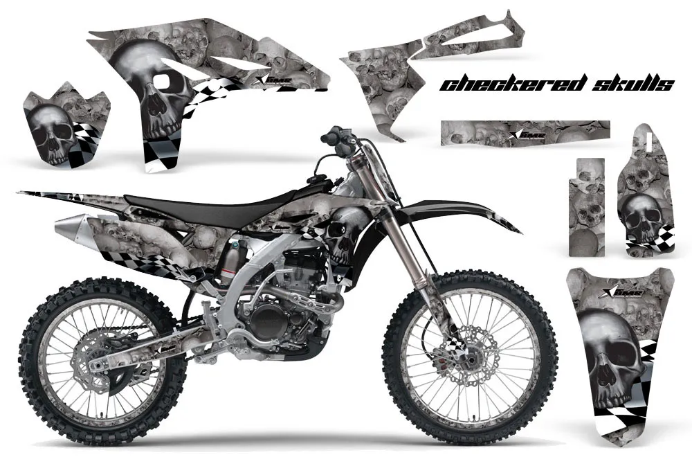 Yamaha YZ250 F 4 Stroke Dirt Bike Graphic Kit - 2010-2013 Checkered Skull Black