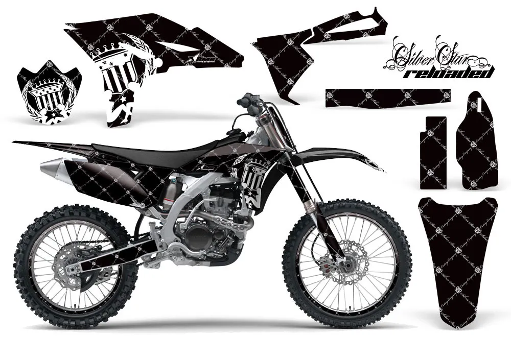 Yamaha YZ250 F 4 Stroke Dirt Bike Graphic Kit - 2010-2013 Silver Star - Reloaded Black