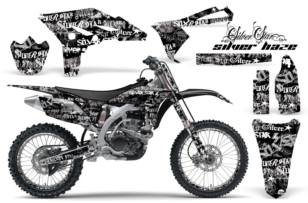 Yamaha YZ250 F 4 Stroke Dirt Bike Graphic Kit - 2010-2013 Silver Star - Silverhaze Black