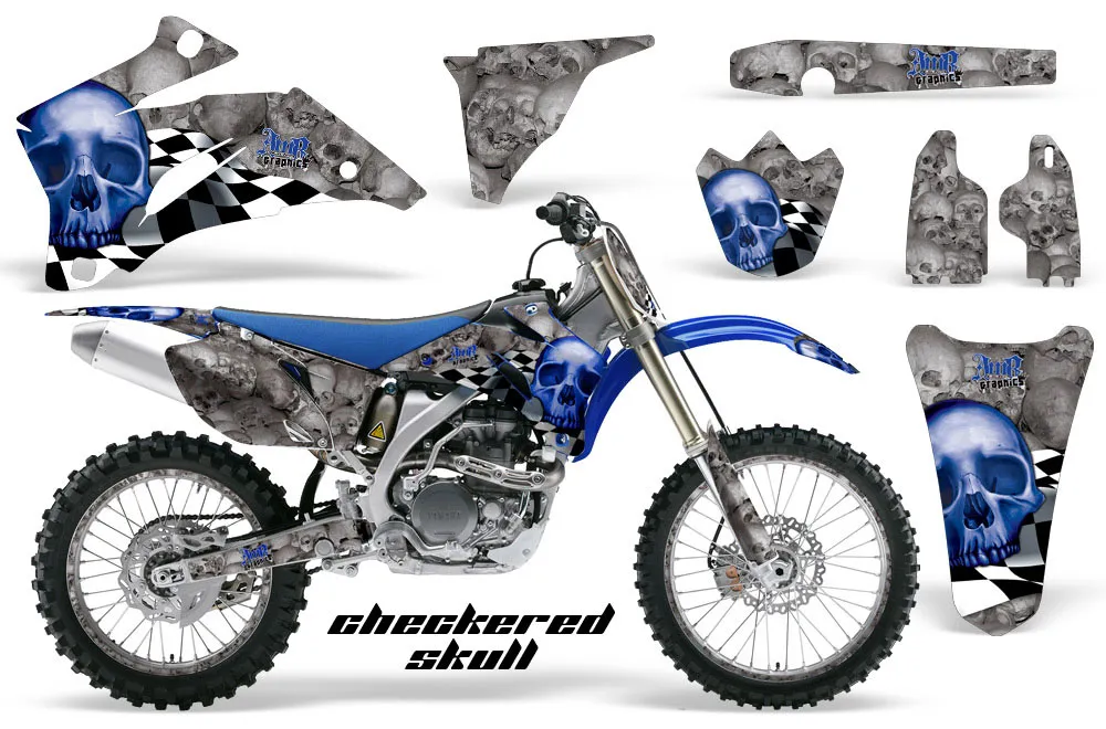 Yamaha YZ250F / YZ450F Dirt Bike Graphic Kit - 2006-2009 Checkered Skull Blue