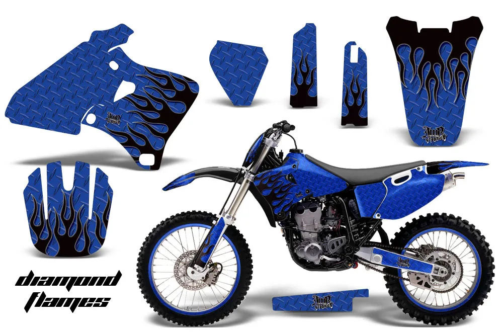 Yamaha YZ400 4 Stroke Dirt Bike Graphic Kit - 1998-2002 Diamond Flames Blue