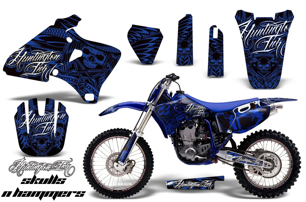 Yamaha YZ426 F 4 Stroke Dirt Bike Graphic Kit - 1998-2002 Skulls and Hammers Blue