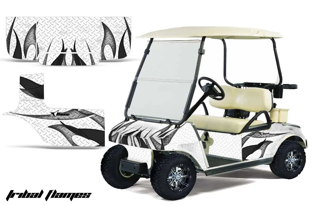 Club Car Golf Cart Graphic Kit - 1983-2014 Tribal Flames White