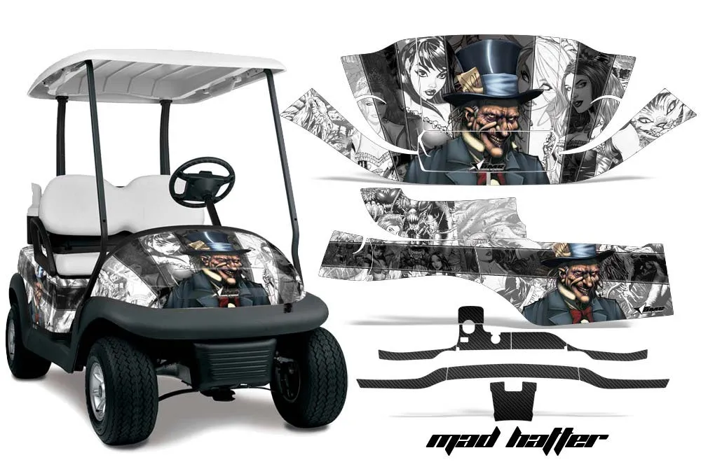 Club Car Precedent I2 Golf Cart Graphic Kit - 2004-2017 Mad Hatter Black White
