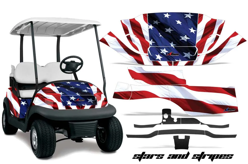 Club Car Precedent I2 Golf Cart Graphic Kit - 2004-2017 Stars n Stripes Red White & Blue
