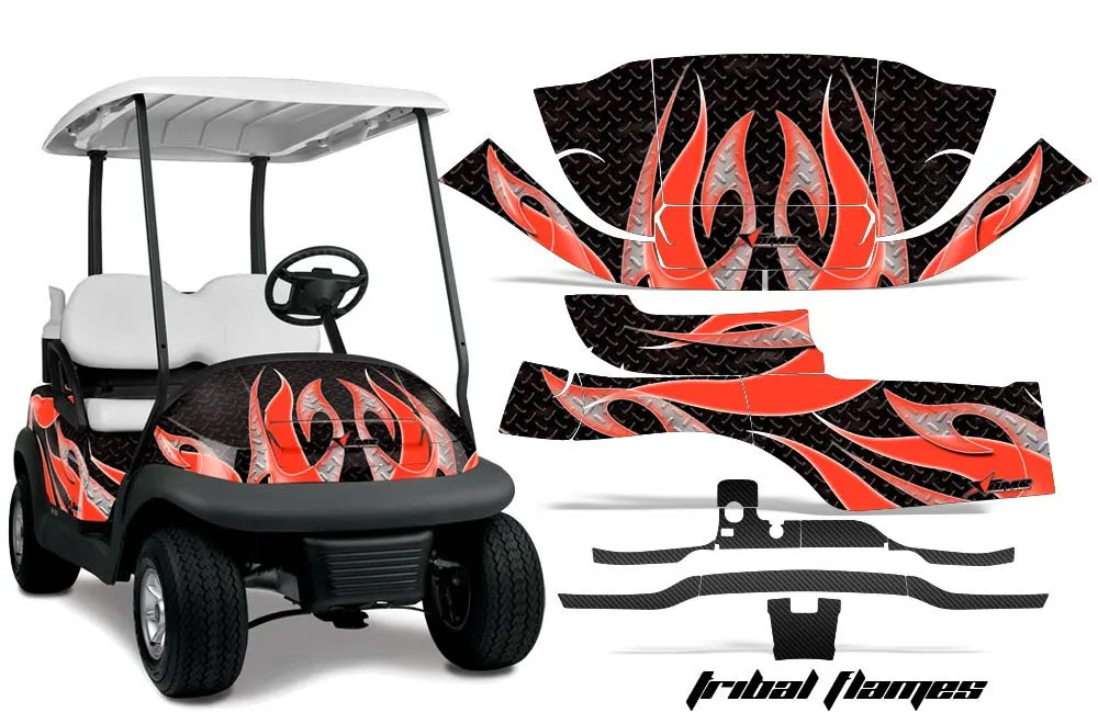 Club Car Precedent I2 Golf Cart Graphic Kit - 2004-2017 Tribal Flames Red