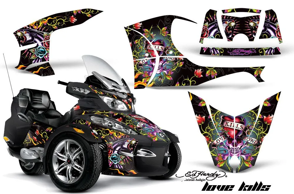 Can Am BRP (RTS) Spyder Graphic Kit - 2010-2013 Ed Hardy Love Kills Black