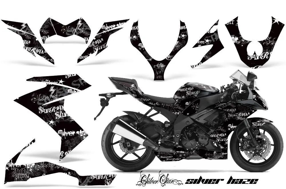 Kawasaki ZX10 Ninja Graphic Kit - 2008-2009 Silver Star Silverhaze Black