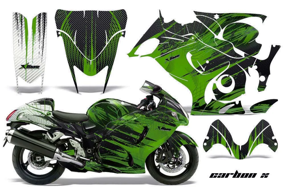 Suzuki GSXR 1300 Hayabusa Graphic Kit - 2008-2020 Carbon X Green