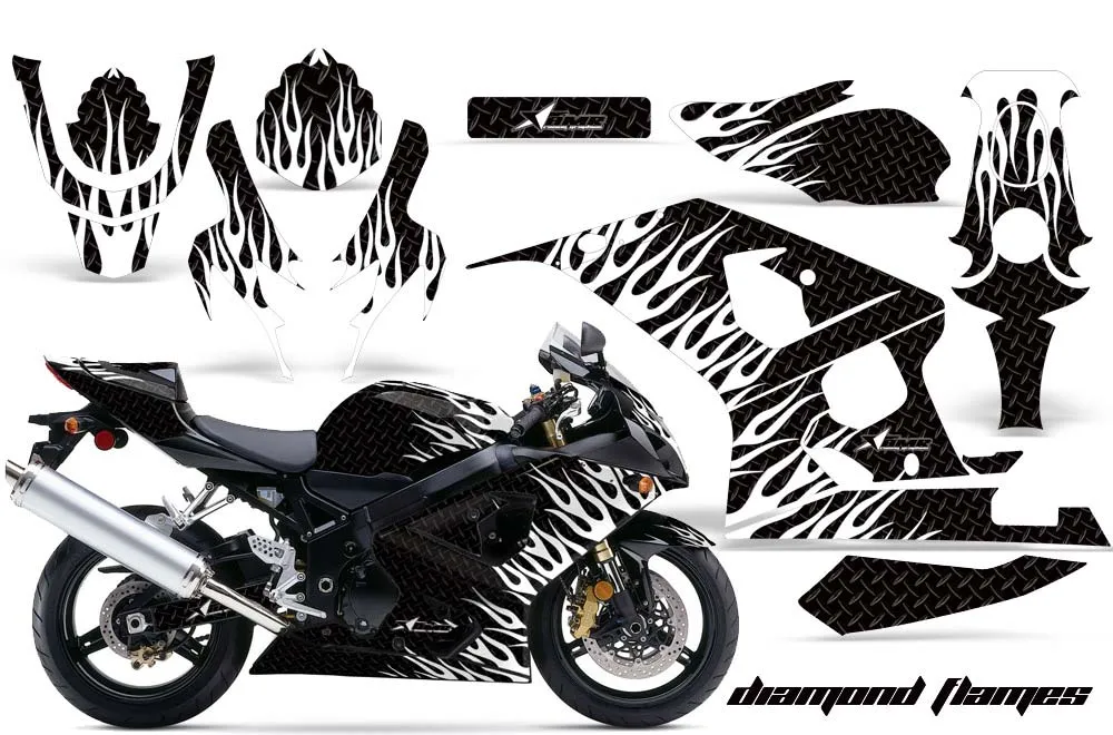 Suzuki GSXR 600 / 750 Graphic Kit - 2004-2005 Diamond Flames Black